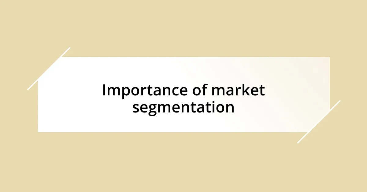 Importance of market segmentation