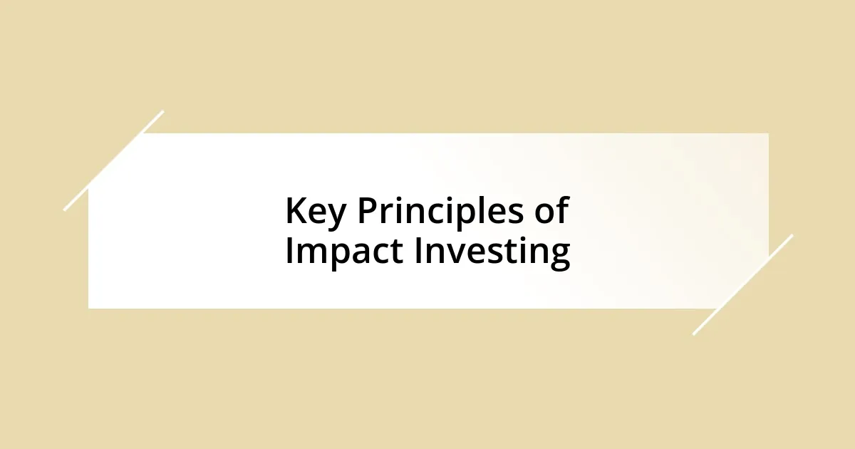 Key Principles of Impact Investing